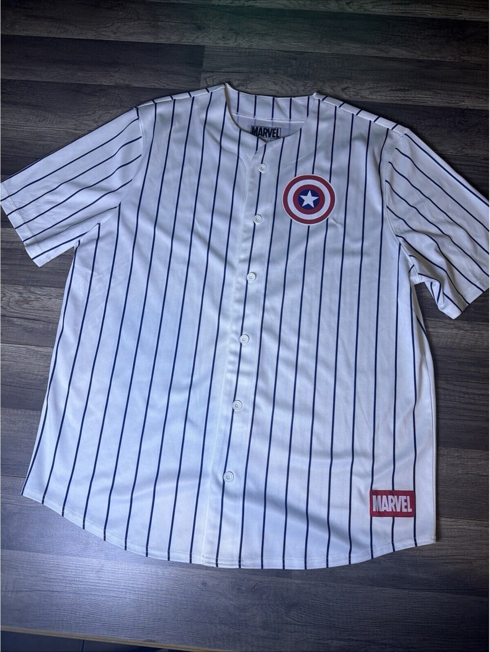 Marvel Captain America 41 Baseball Jersey Shirt White Pinstripe Men's Sz X-Large